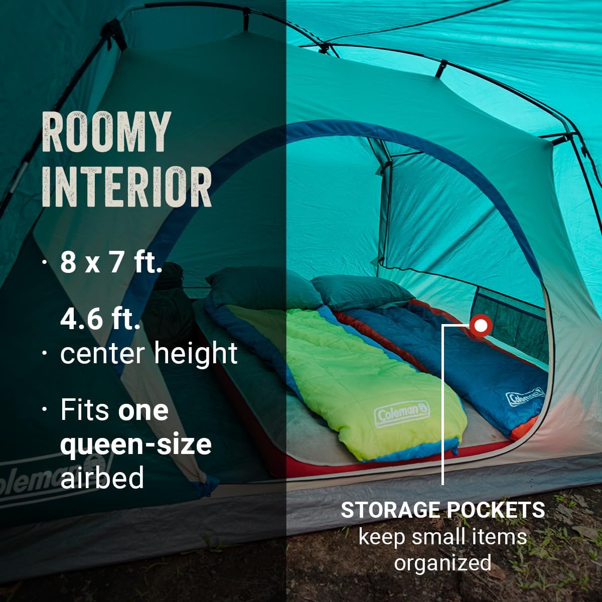 Coleman Skydome Tent with Full-Fly Weather Vestibule, Weatherproof 4/6 Person Tent Sets Up in 5 Minutes & Protects from Water, 20% More Headroom - Image 4