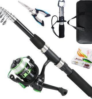 Fishing Rod, 6.9ft Telescopic Fishing Rod and Reel Combo with Fishing Pliers and Lip Gripper Fishing Equipment, 5.2:1 Pre-Loaded Spinning Reel Combo Set Fishing Pole