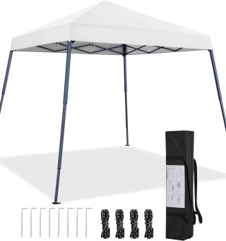 Yaheetech Instant Canopy Tent, 10x10 Slant Leg Easy Outdoor Pop up Canopy, Folding Portable Gazebo Instant Shelter Tent with Backpack for Garden/Camping/Party, 10x10 Base 8x8 Top, White