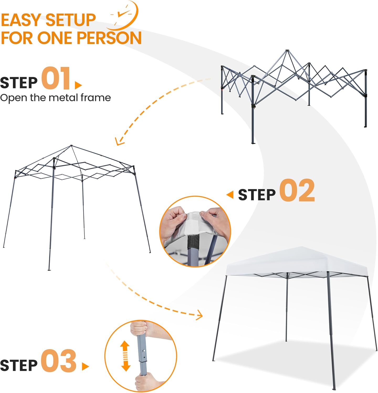 Yaheetech Instant Canopy Tent, 10x10 Slant Leg Easy Outdoor Pop up Canopy, Folding Portable Gazebo Instant Shelter Tent with Backpack for Garden/Camping/Party, 10x10 Base 8x8 Top, White - Image 4
