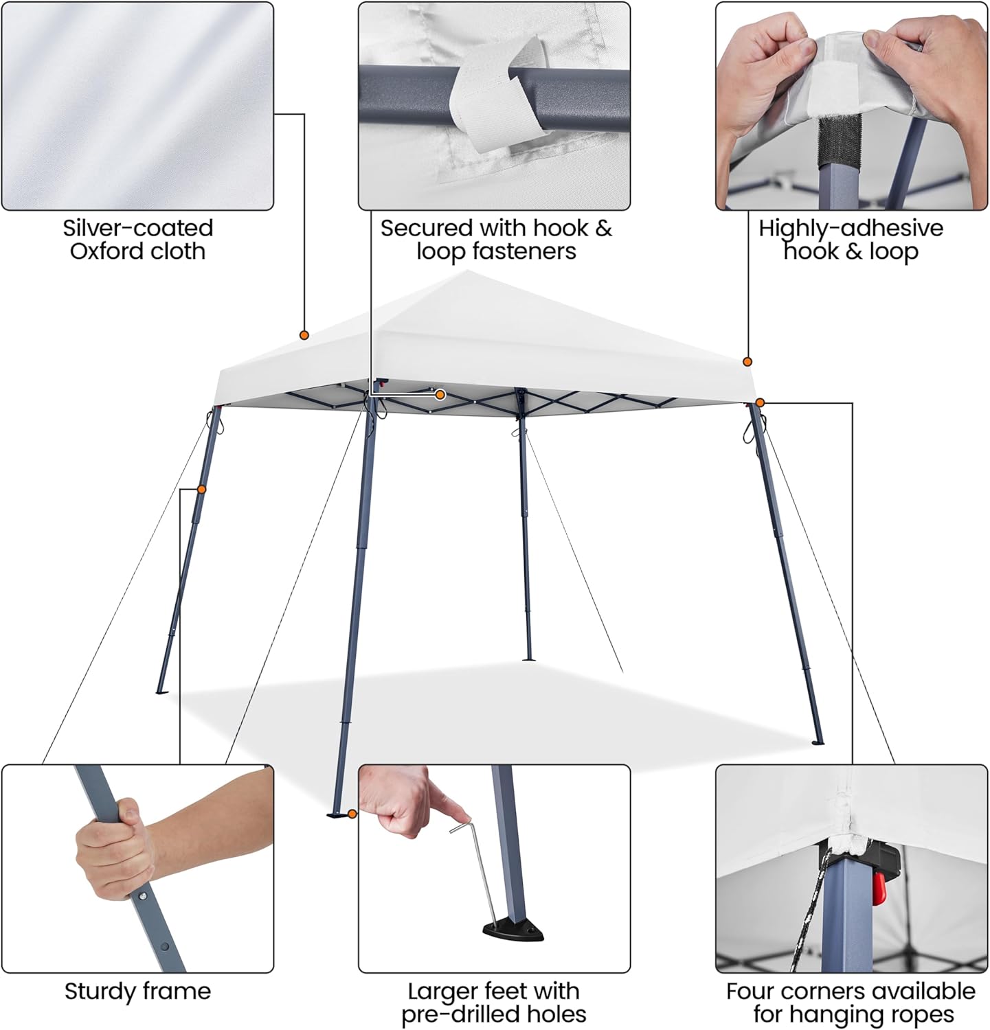 Yaheetech Instant Canopy Tent, 10x10 Slant Leg Easy Outdoor Pop up Canopy, Folding Portable Gazebo Instant Shelter Tent with Backpack for Garden/Camping/Party, 10x10 Base 8x8 Top, White - Image 5