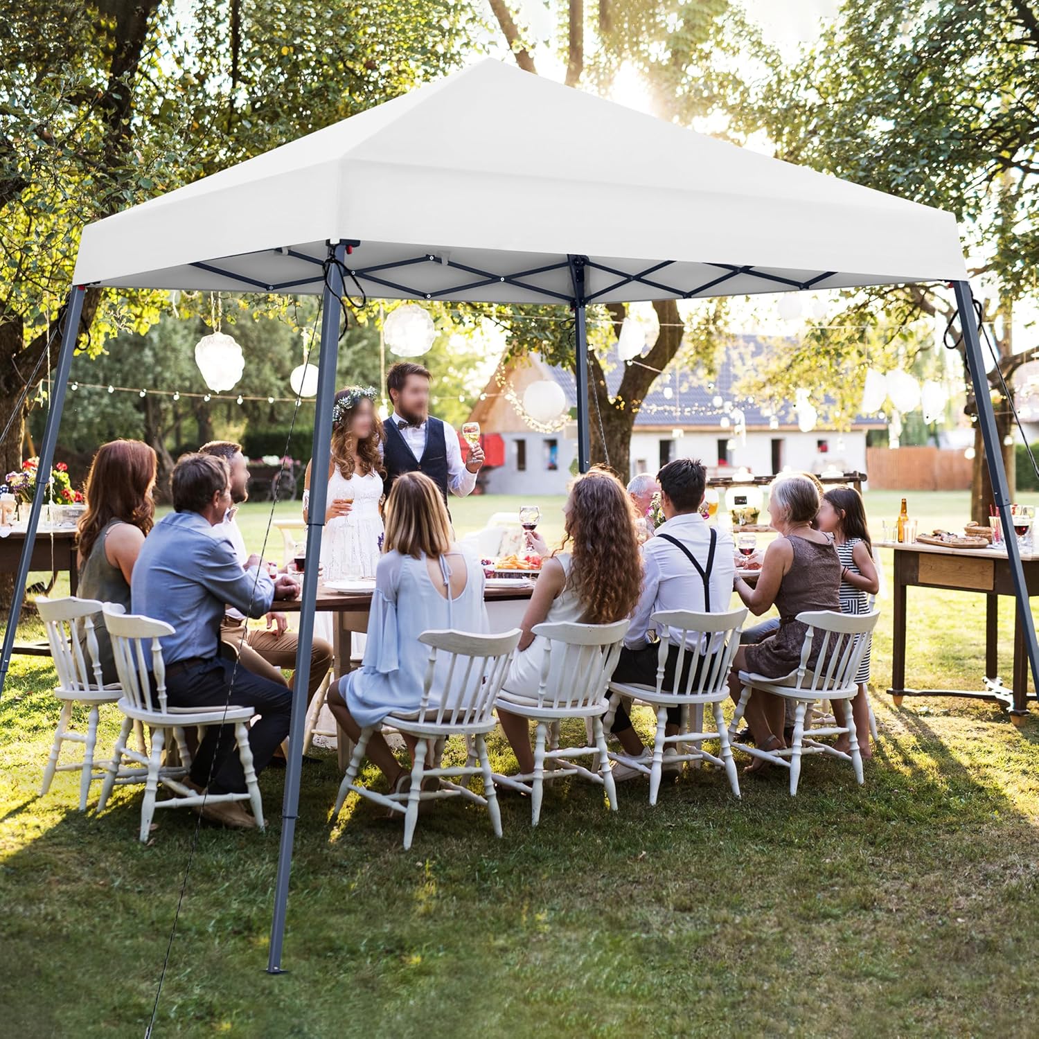 Yaheetech Instant Canopy Tent, 10x10 Slant Leg Easy Outdoor Pop up Canopy, Folding Portable Gazebo Instant Shelter Tent with Backpack for Garden/Camping/Party, 10x10 Base 8x8 Top, White - Image 8